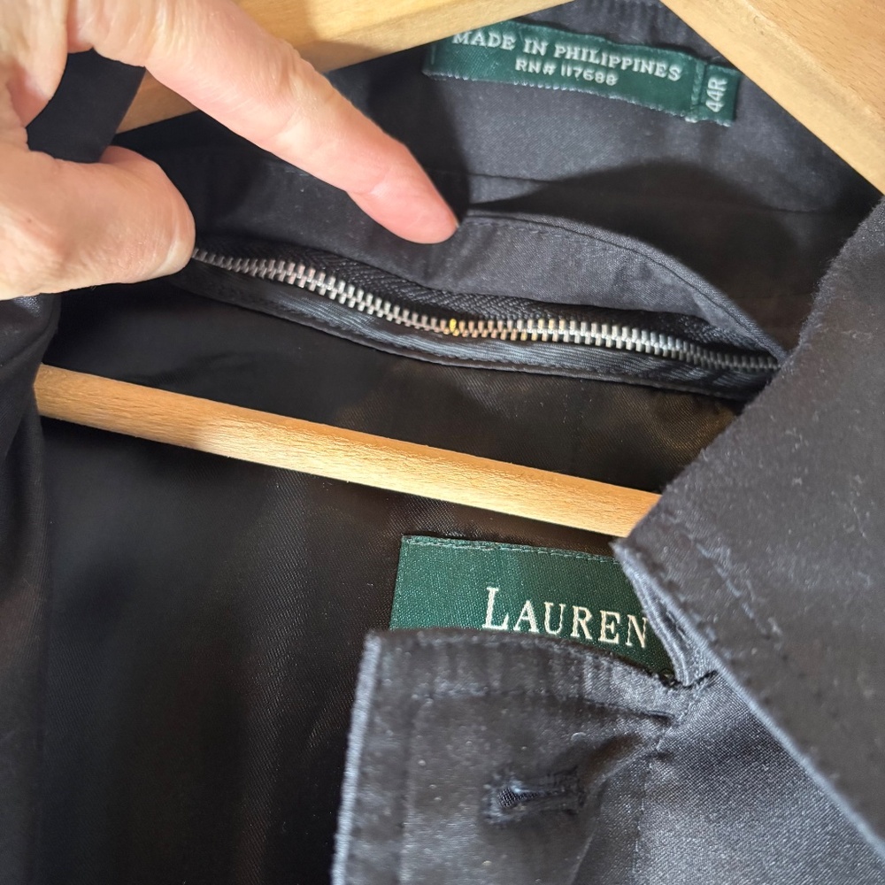 Vintage Y2K Lauren Ralph Lauren Men's Black Trench‎ Coat 44R Belted Waterproof - Picture 8 of 11